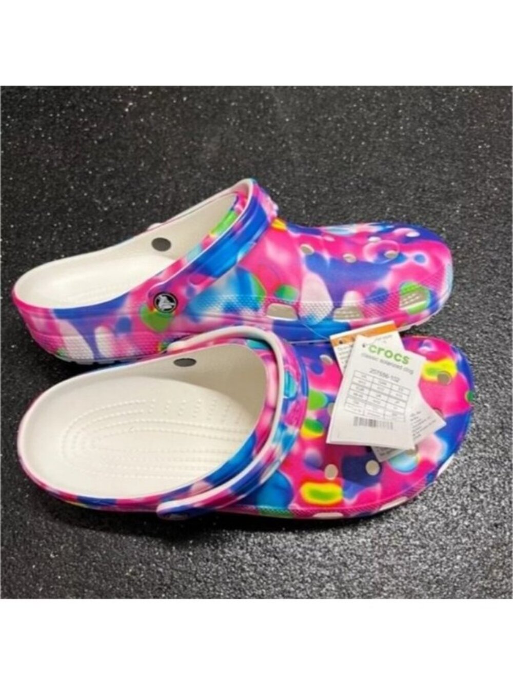 Crocs Sandals Clog Shoes Men's 13 Pink Rainbow Solarized Classic All over 062026 - Picture 2 of 9